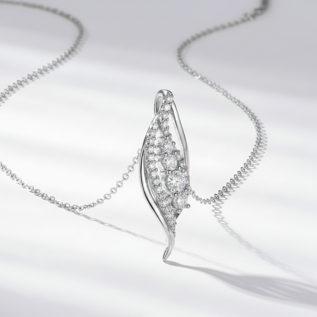 Sterling Silver Moissanite Fashion Curved Pendant Necklace