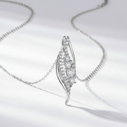 Sterling Silver Moissanite Fashion Curved Pendant Necklace