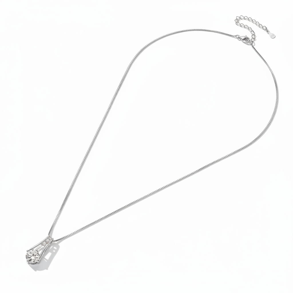 Sterling Silver Moissanite Trapeze Pendant Station Necklace