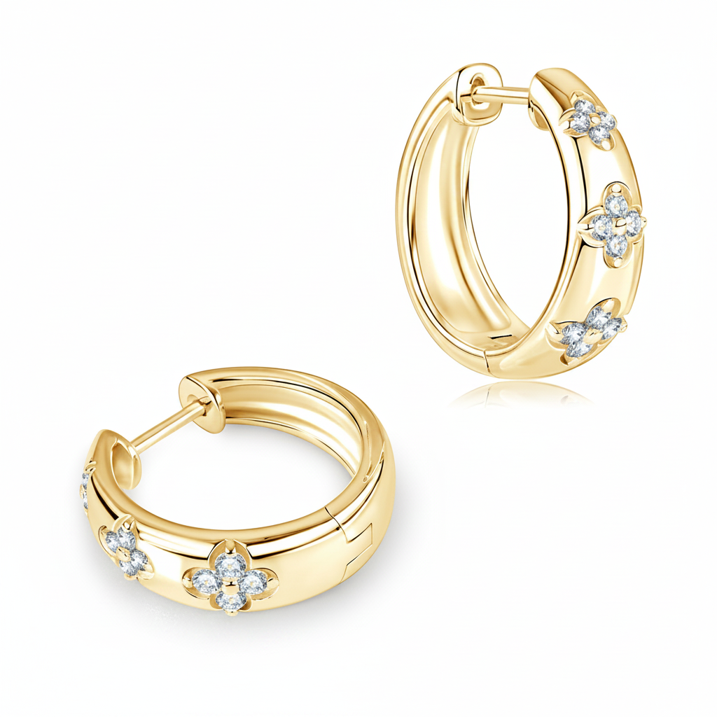 Sterling Silver Moissanite Trio Flower Clover Wedding Hoop Earrings