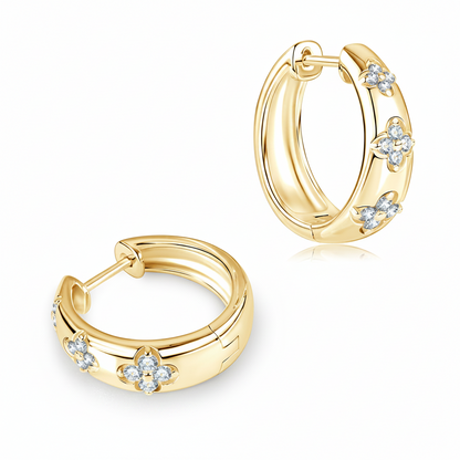 Sterling Silver Moissanite Trio Flower Clover Wedding Hoop Earrings