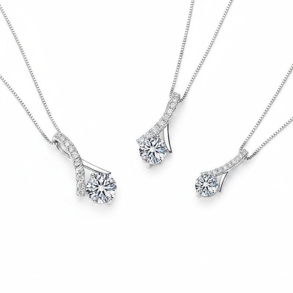 Sterling Silver Moissanite Round Shape Infinity Women Pendant Necklace