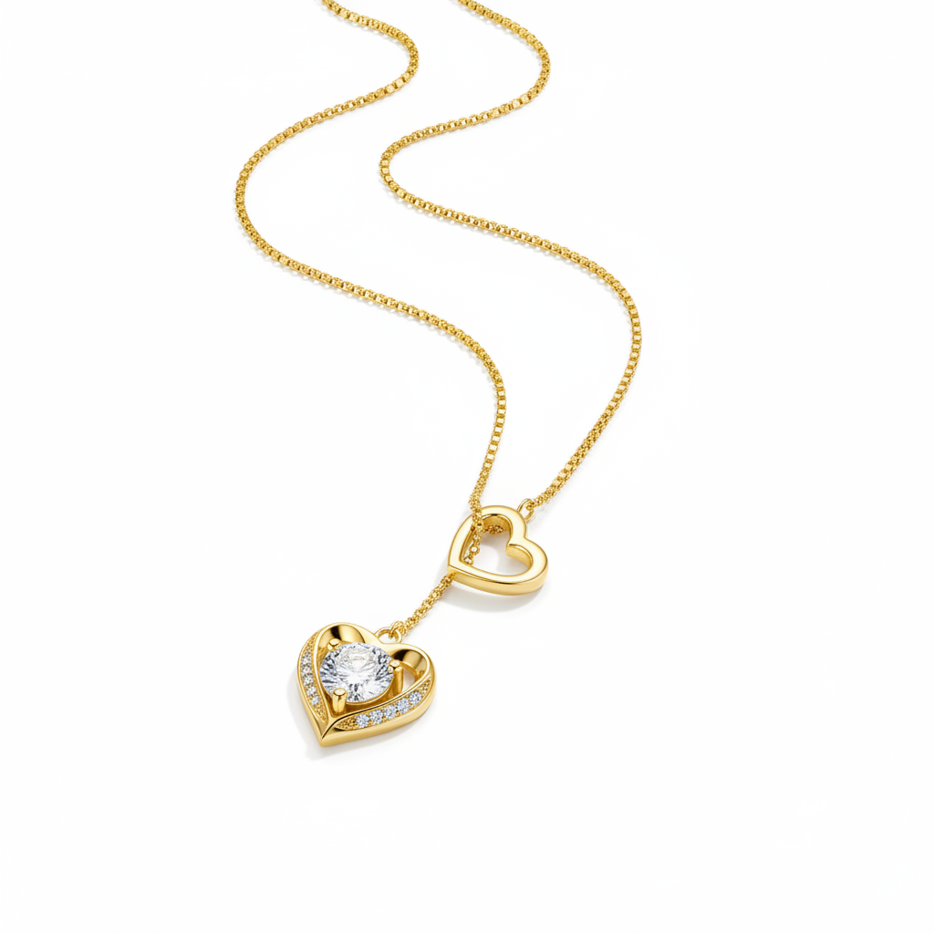 Sterling Silver Moissanite Double Heart Necklace