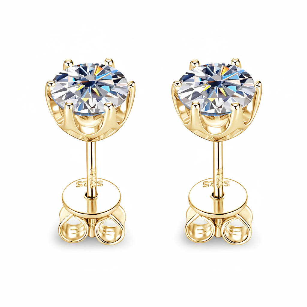 Sterling Silver Moissanite 6-Claw Classic Stud Earrings