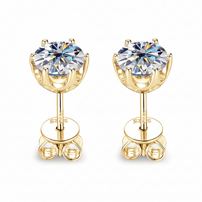 Sterling Silver Moissanite 6-Claw Classic Stud Earrings