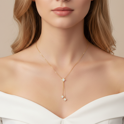 Sterling Silver Moissanite Fringe Double Chain Square Tassel Pendant Necklace