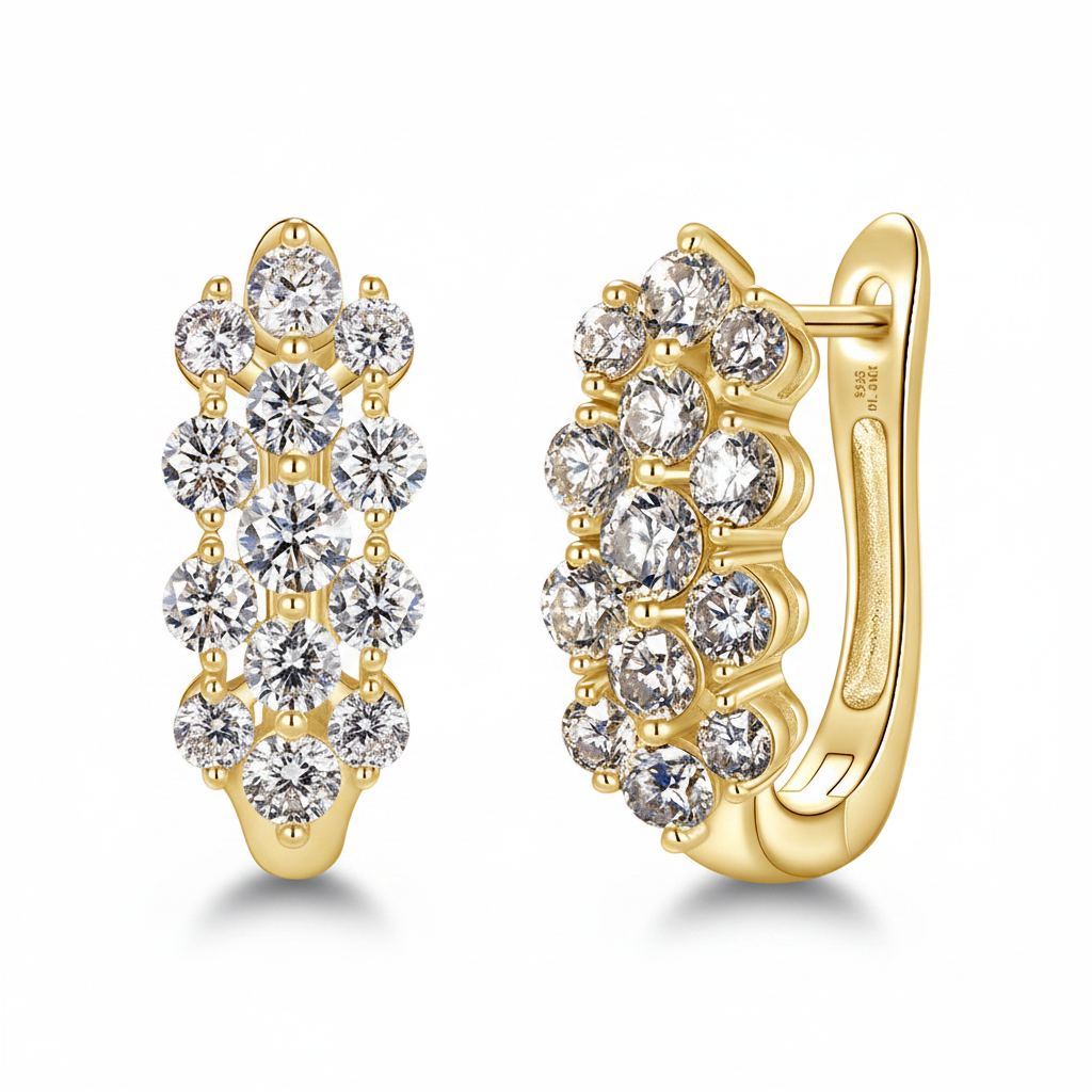 Sterling Silver Moissanite Three Row U-Shaped Fashion Hoop Huggie Earrings for Women