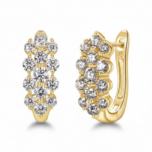 Sterling Silver Moissanite Three Row U-Shaped Fashion Hoop Huggie Earrings for Women