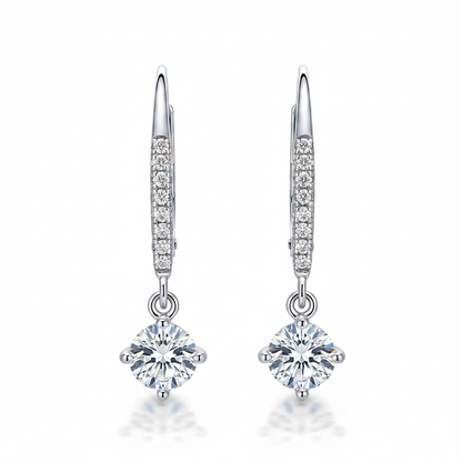 Sterling Silver Moissanite Four Claws Drop Hoop Earring