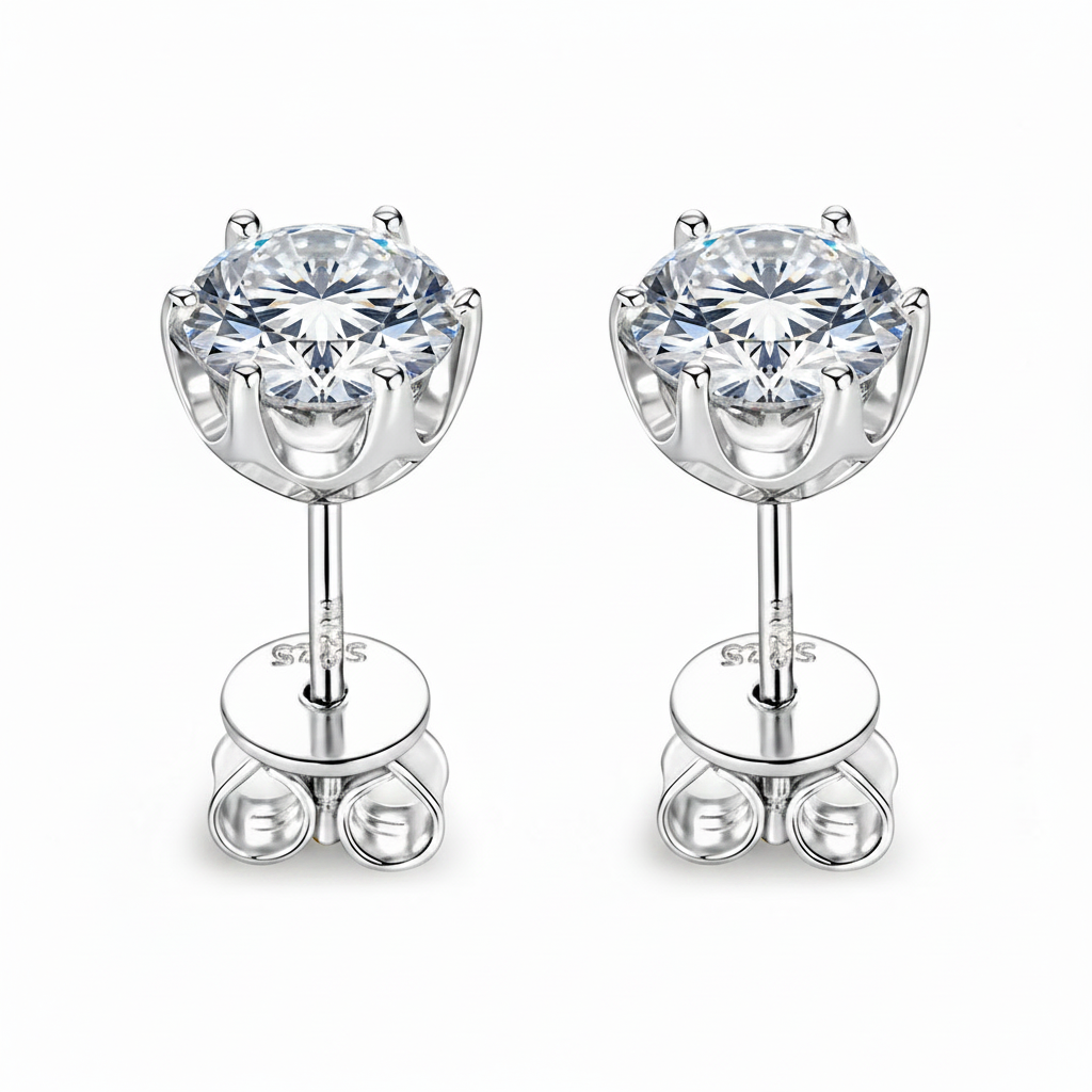 Sterling Silver Moissanite 6-Claw Classic Stud Earrings
