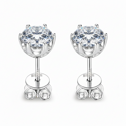 Sterling Silver Moissanite 6-Claw Classic Stud Earrings