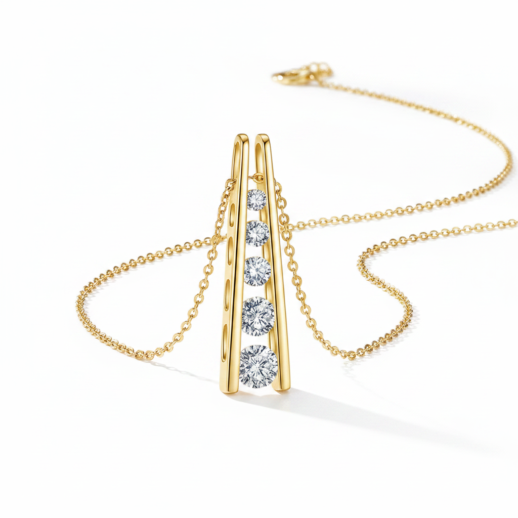 Sterling Silver Moissanite Geometric Trapezoid Pendant Necklace