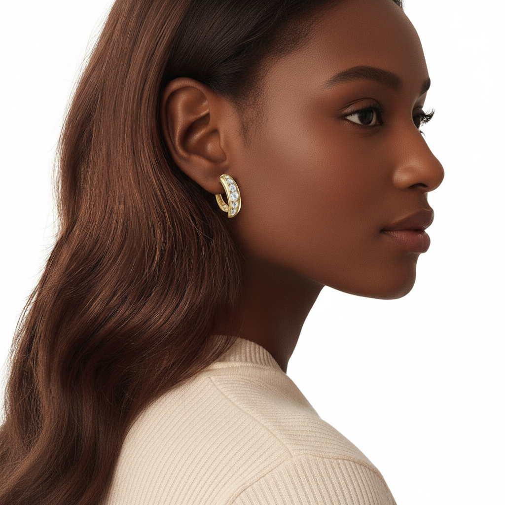 Sterling Silver Moissanite U-Shaped Women's Glider Design Hoop Earring