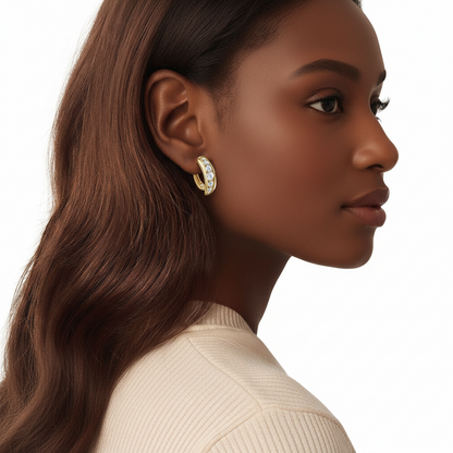 Sterling Silver Moissanite U-Shaped Women's Glider Design Hoop Earring