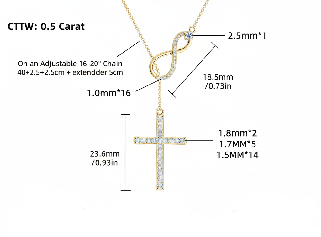 Sterling Silver Moissanite Faith Hope Love Cross Pendant Necklace