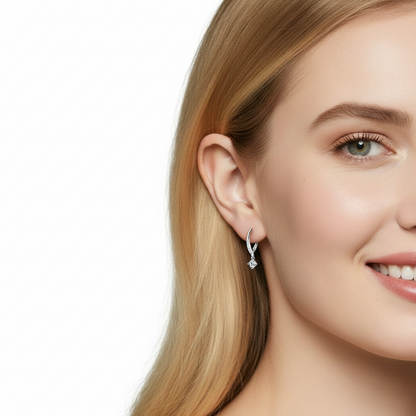 Sterling Silver Moissanite Four Claws Drop Hoop Earring