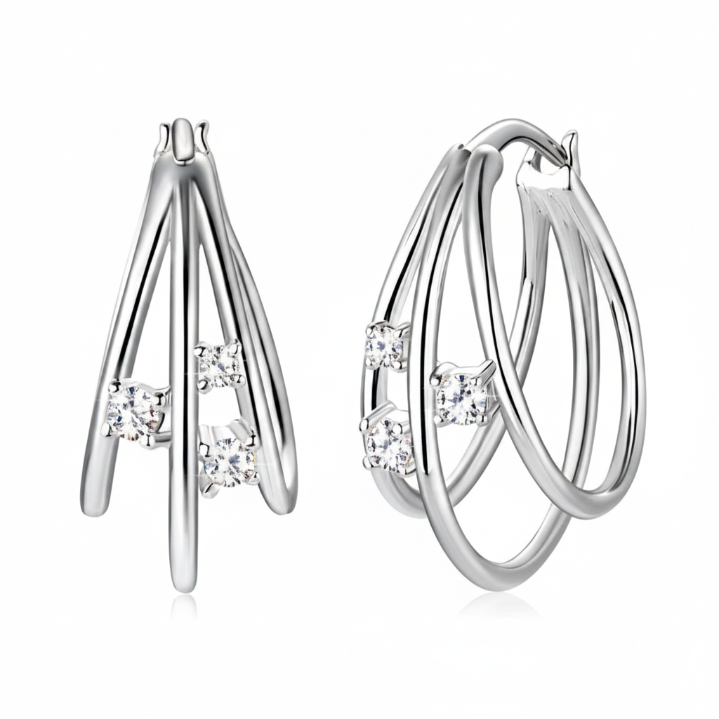 Sterling Silver Moissanite Split Hoop Earrings
