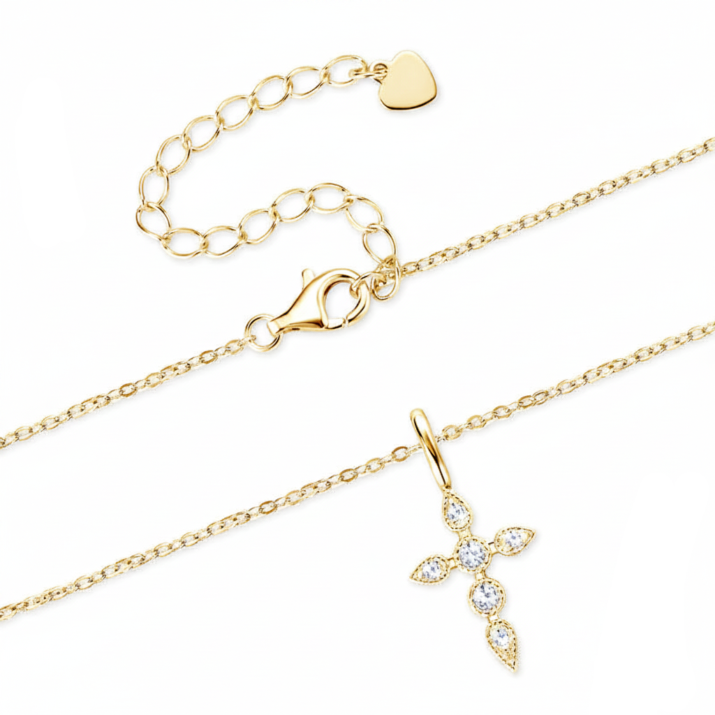 Sterling Silver Moissanite Cross Pendant Necklace