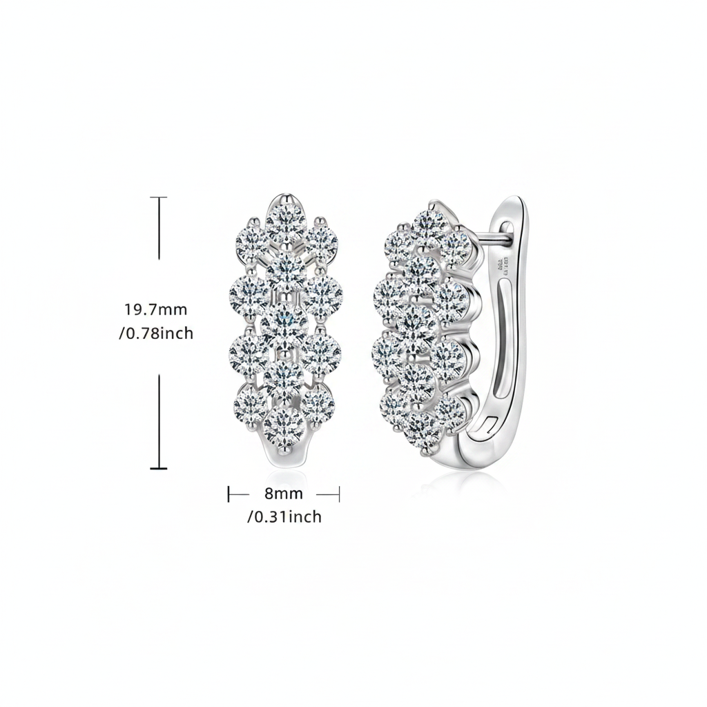 Sterling Silver Moissanite Three Row U-Shaped Fashion Hoop Huggie Earrings for Women
