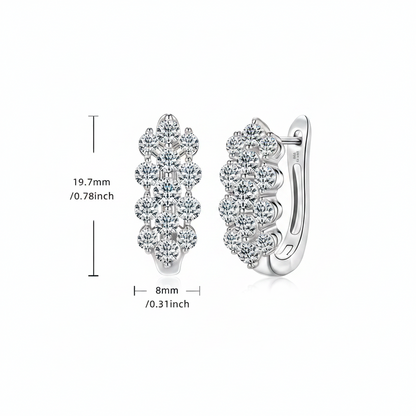 Sterling Silver Moissanite Three Row U-Shaped Fashion Hoop Huggie Earrings for Women