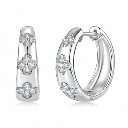 Sterling Silver Moissanite Trio Flower Clover Wedding Hoop Earrings
