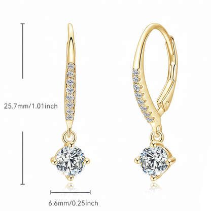 Sterling Silver Moissanite Four Claws Drop Hoop Earring