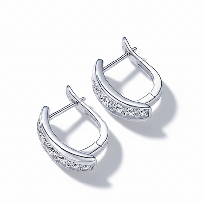 Sterling Silver Moissanite U-Shaped Women's Glider Design Hoop Earring