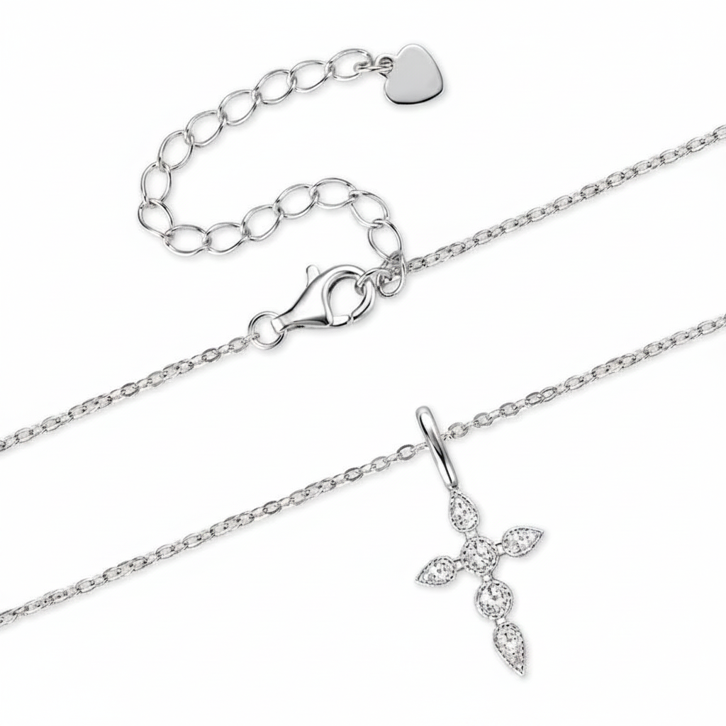 Sterling Silver Moissanite Cross Pendant Necklace