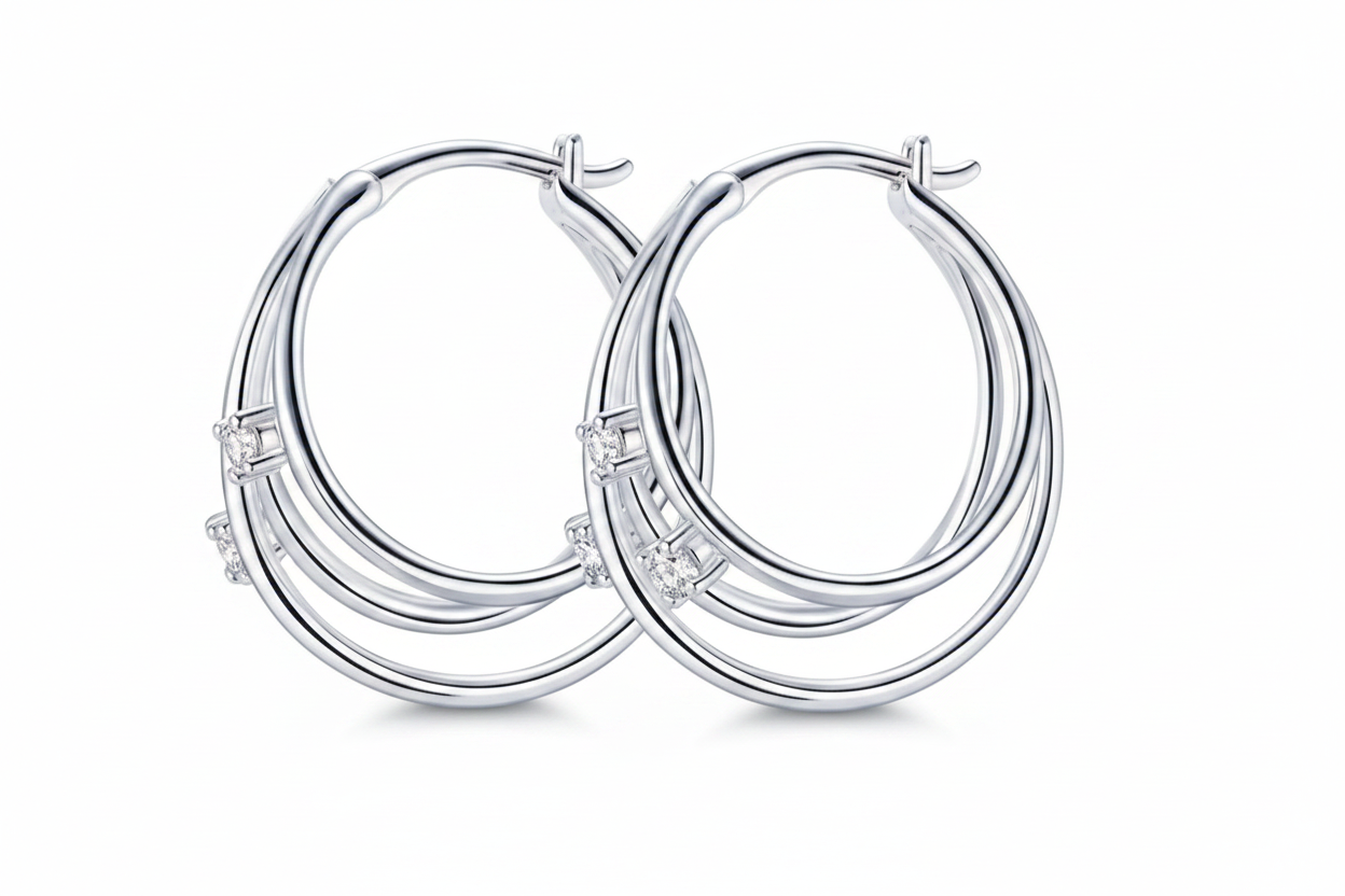 Sterling Silver Moissanite Split Hoop Earrings