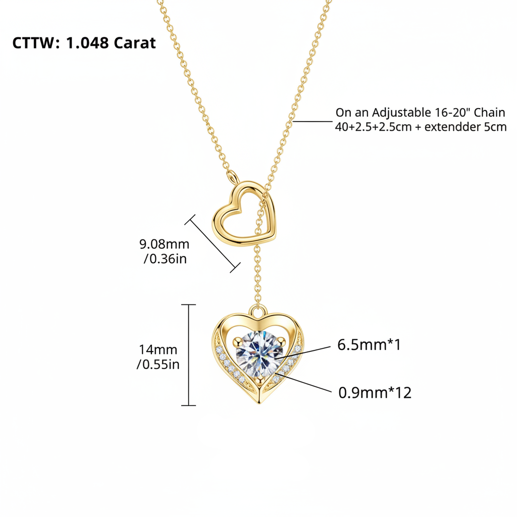 Sterling Silver Moissanite Double Heart Necklace