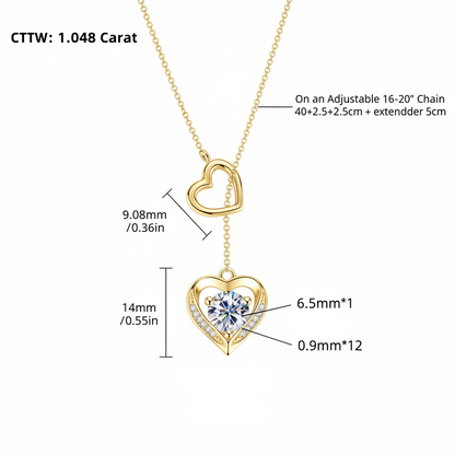 Sterling Silver Moissanite Double Heart Necklace