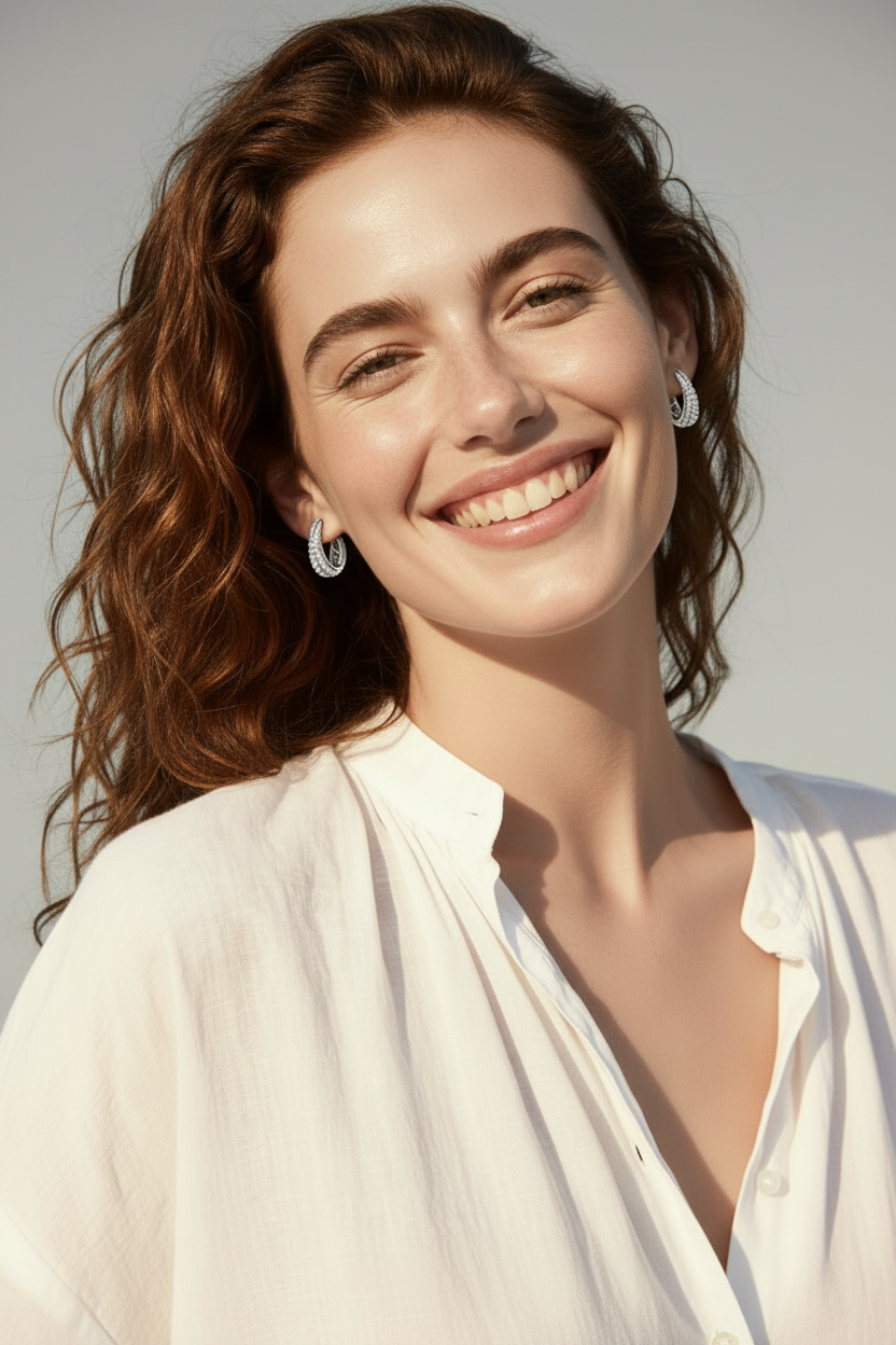 Sterling Silver Moissanite Hollow Hoop Earrings