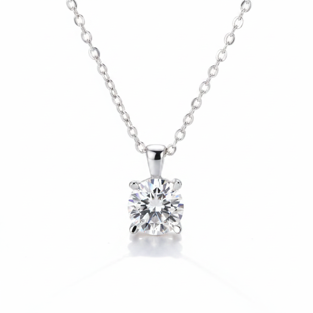 Sterling Silver Moissanite Solitaire Drop Necklace