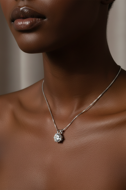 Sterling Silver Moissanite Round Pendant Necklace