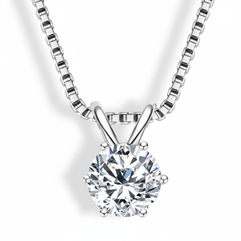 Sterling Silver Moissanite Round Pendant Necklace
