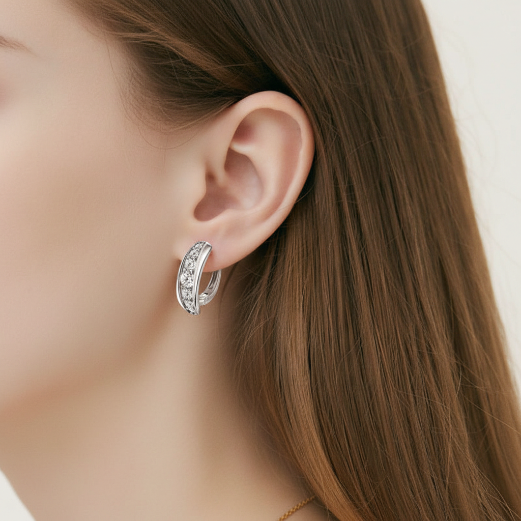 Sterling Silver Moissanite U-Shaped Women's Glider Design Hoop Earring