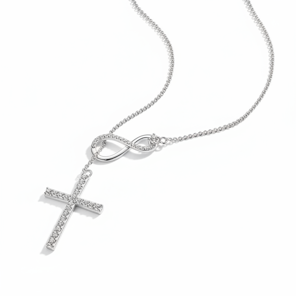 Sterling Silver Moissanite Faith Hope Love Cross Pendant Necklace