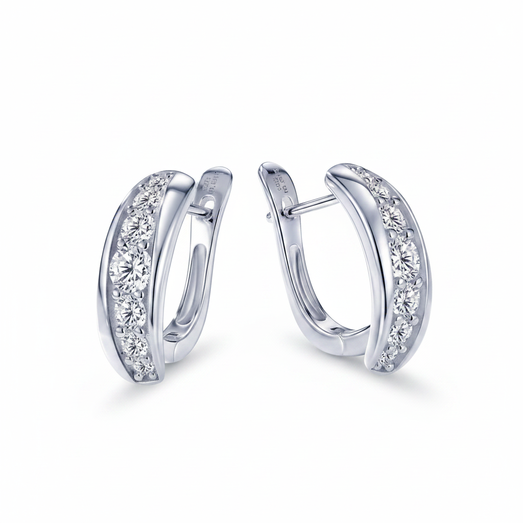 Sterling Silver Moissanite U-Shaped Women's Glider Design Hoop Earring