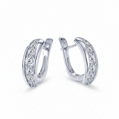 Sterling Silver Moissanite U-Shaped Women's Glider Design Hoop Earring