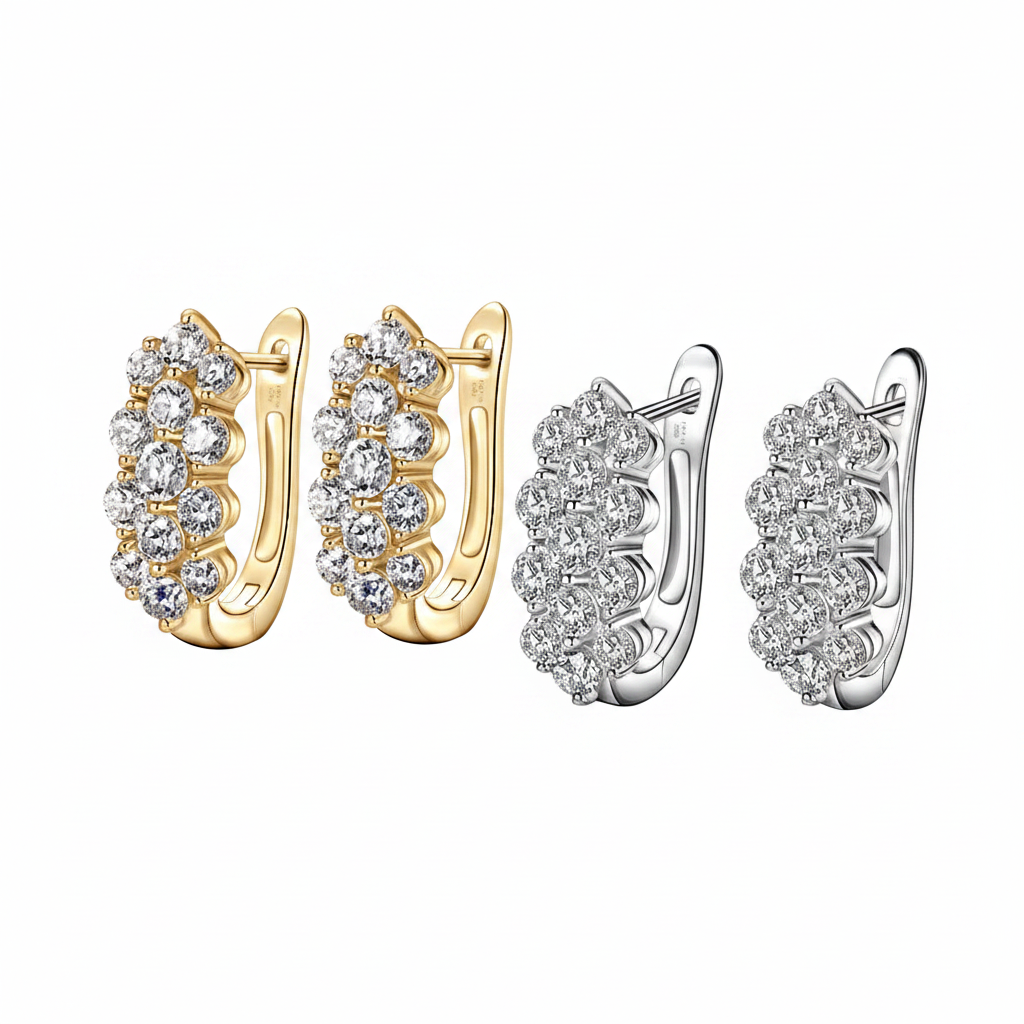 Sterling Silver Moissanite Three Row U-Shaped Fashion Hoop Huggie Earrings for Women