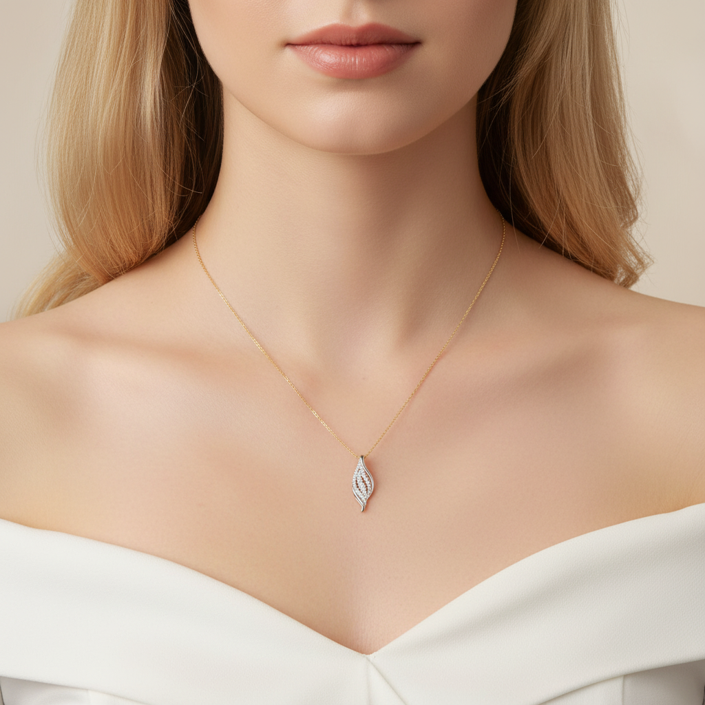 Sterling Silver Moissanite Fashion Curved Pendant Necklace