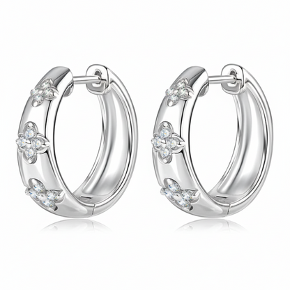 Sterling Silver Moissanite Trio Flower Clover Wedding Hoop Earrings