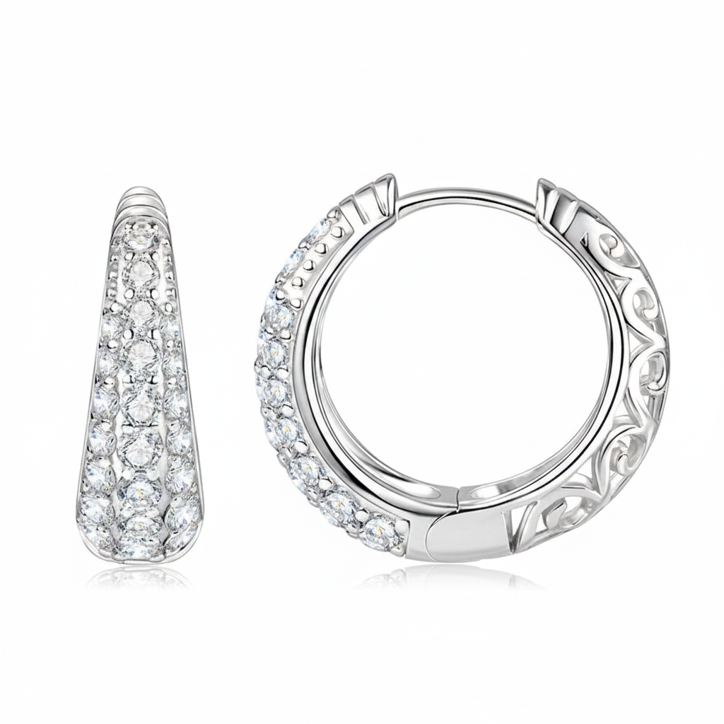 Sterling Silver Moissanite Hollow Hoop Earrings