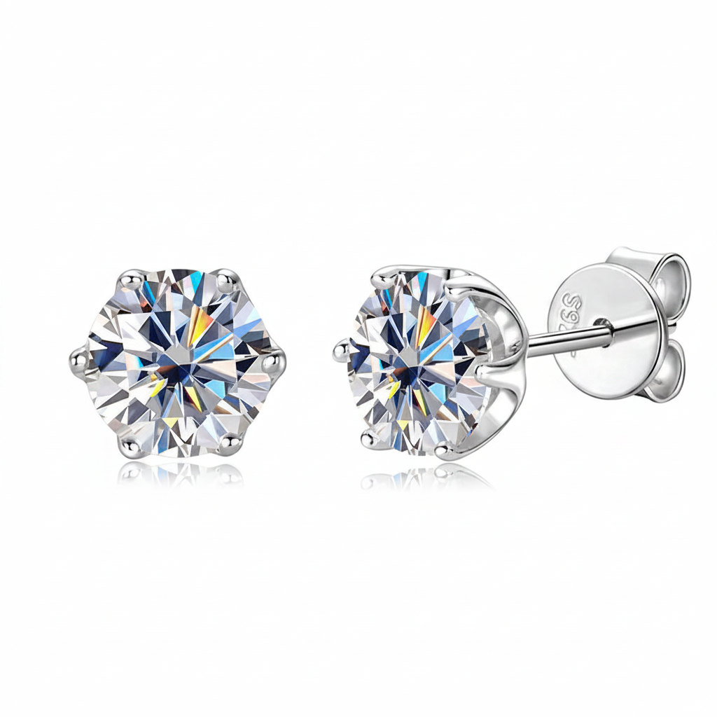Sterling Silver Moissanite 6-Claw Classic Stud Earrings