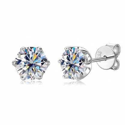 Sterling Silver Moissanite 6-Claw Classic Stud Earrings