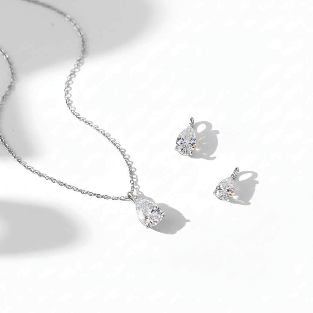 Sterling Silver Moissanite Teardrop Pendant Necklace