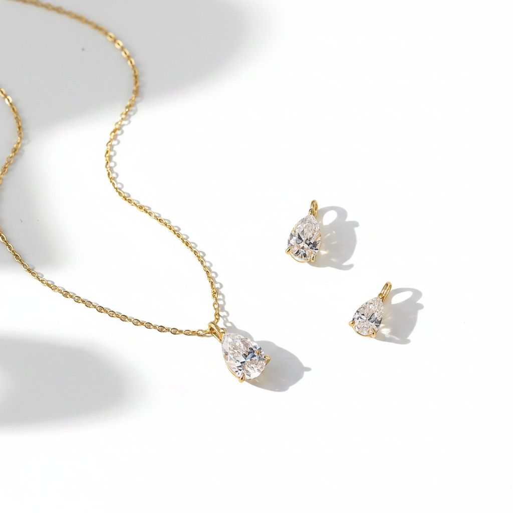 Sterling Silver Moissanite Teardrop Pendant Necklace