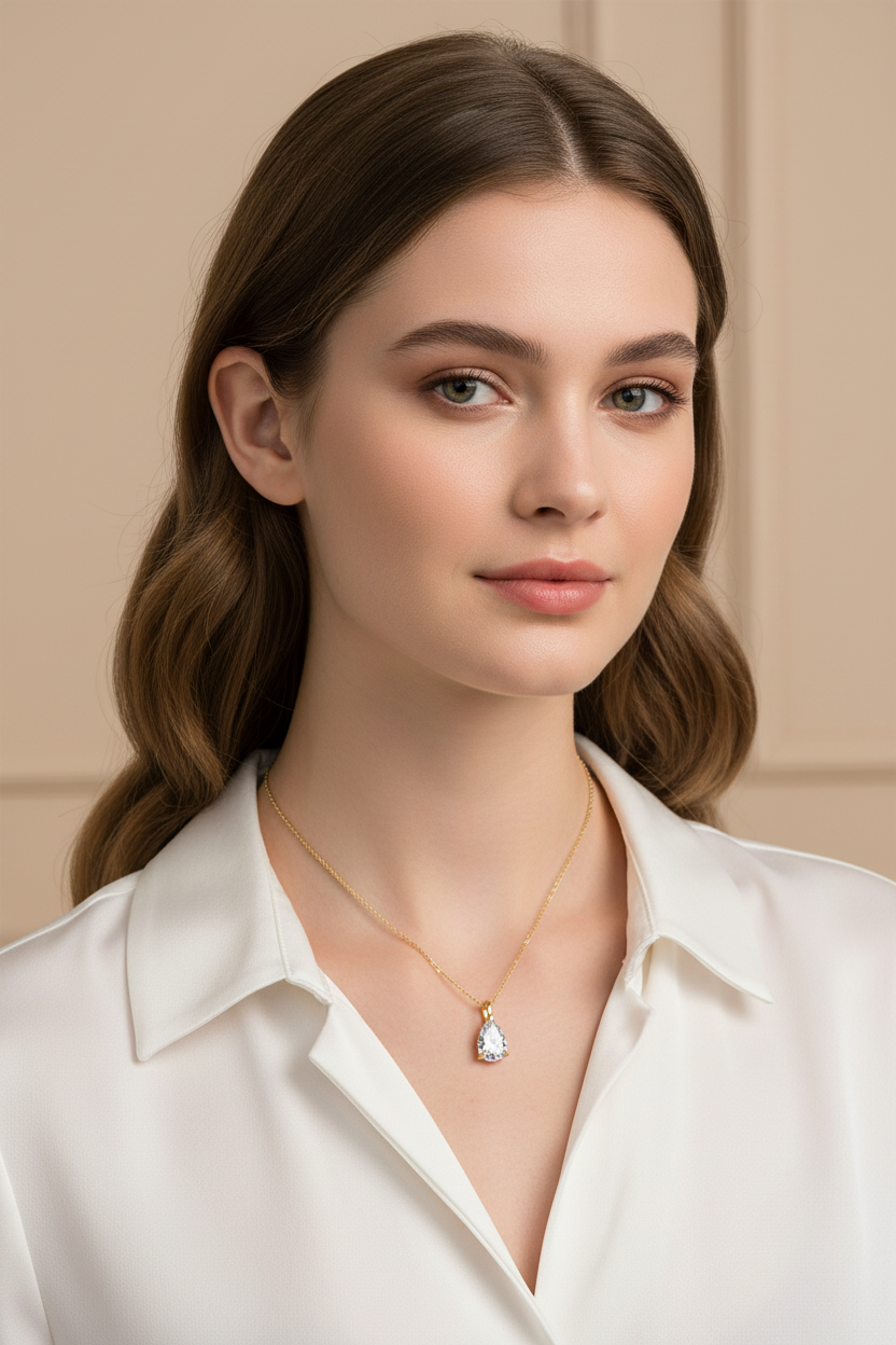 Sterling Silver Moissanite Teardrop Pendant Necklace