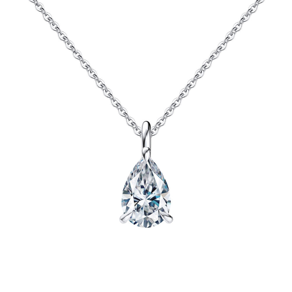 Sterling Silver Moissanite Teardrop Pendant Necklace
