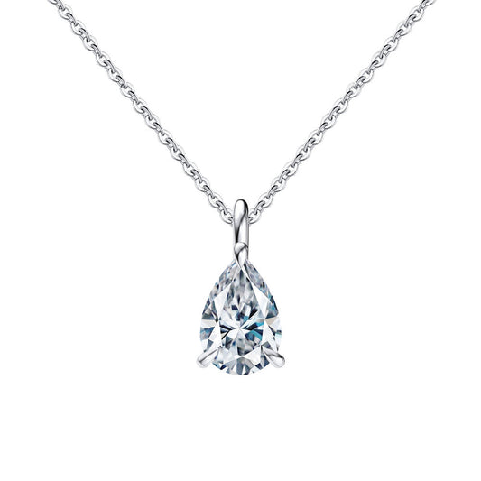 Sterling Silver Moissanite Teardrop Pendant Necklace